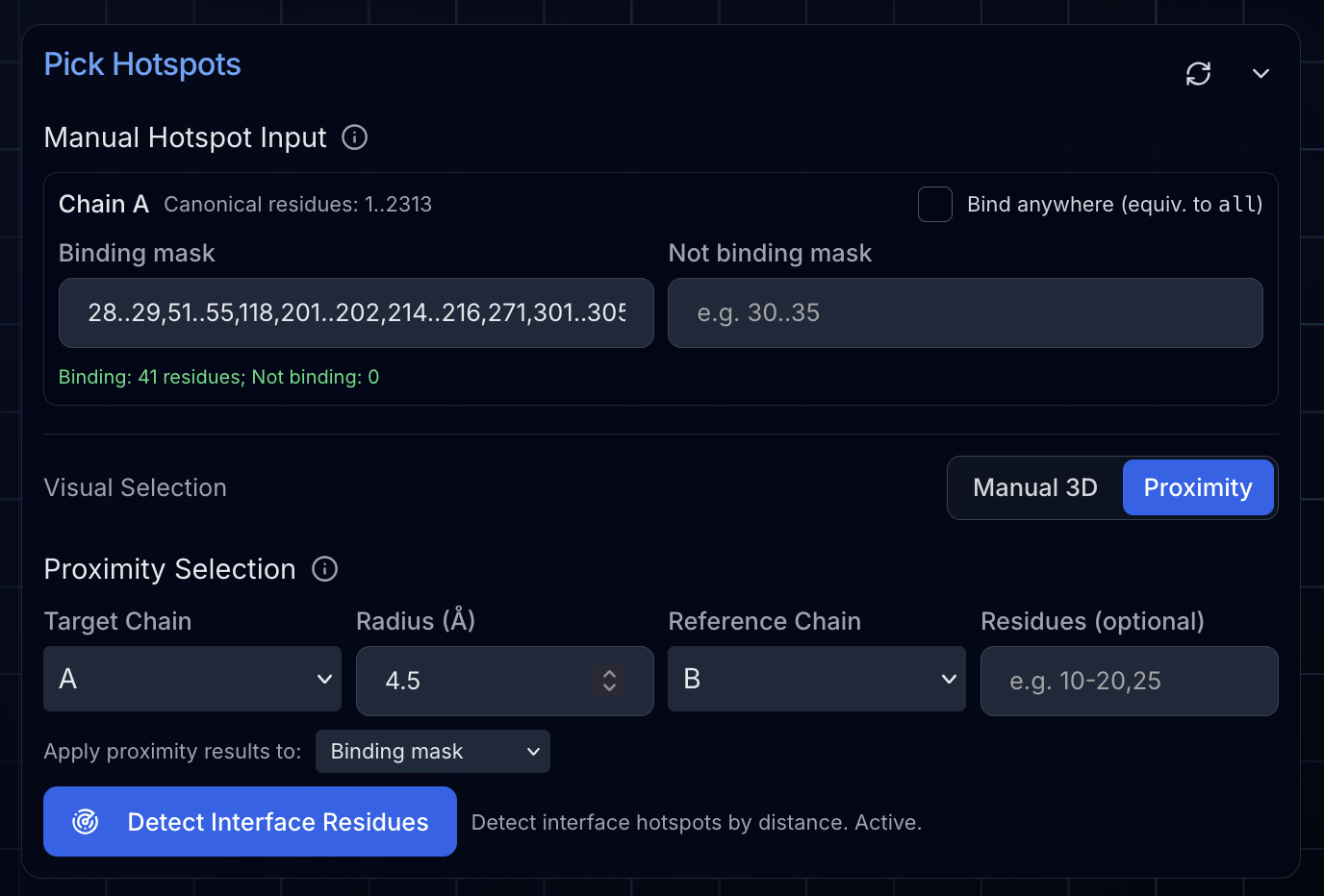 Proximity-based hotspot selection interface