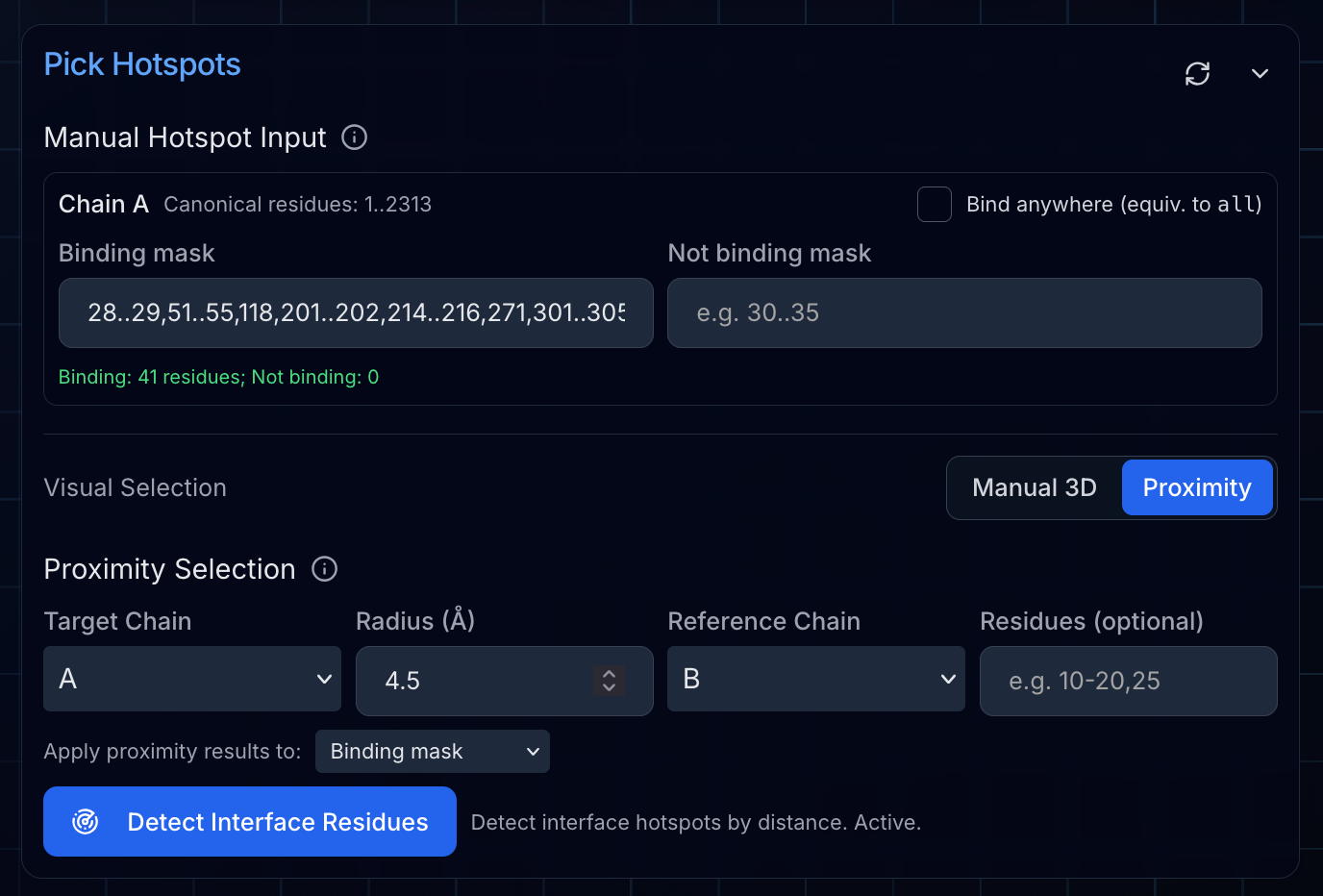 Proximity-based hotspot selection interface